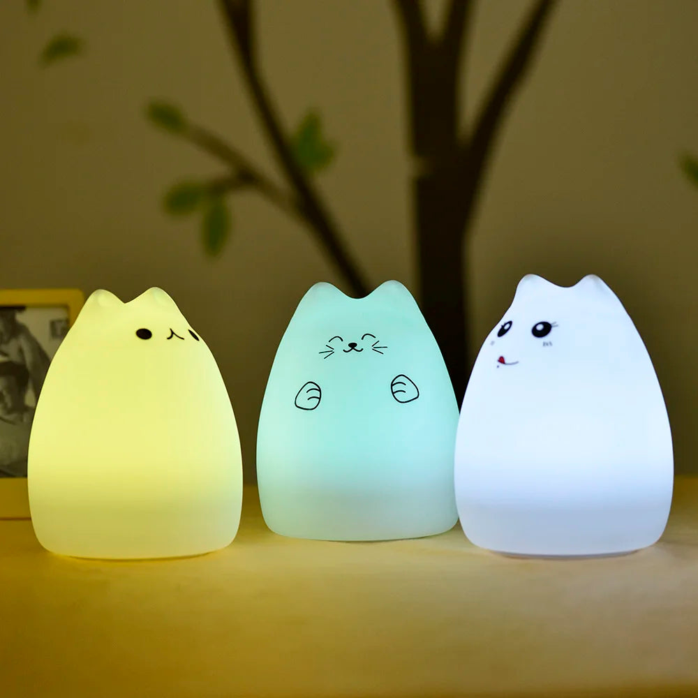 Cute Cat LED Lamp Modern White USB Rechargeable