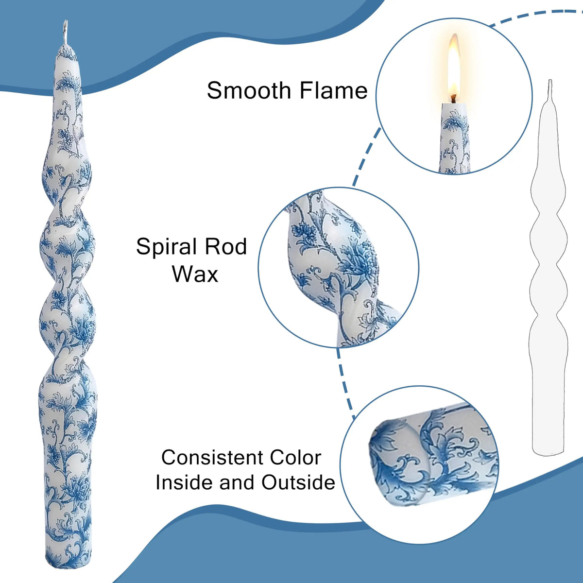 Handmade 10" Taper Candles Flame Print Colored Wax Twisted Candle Sticks