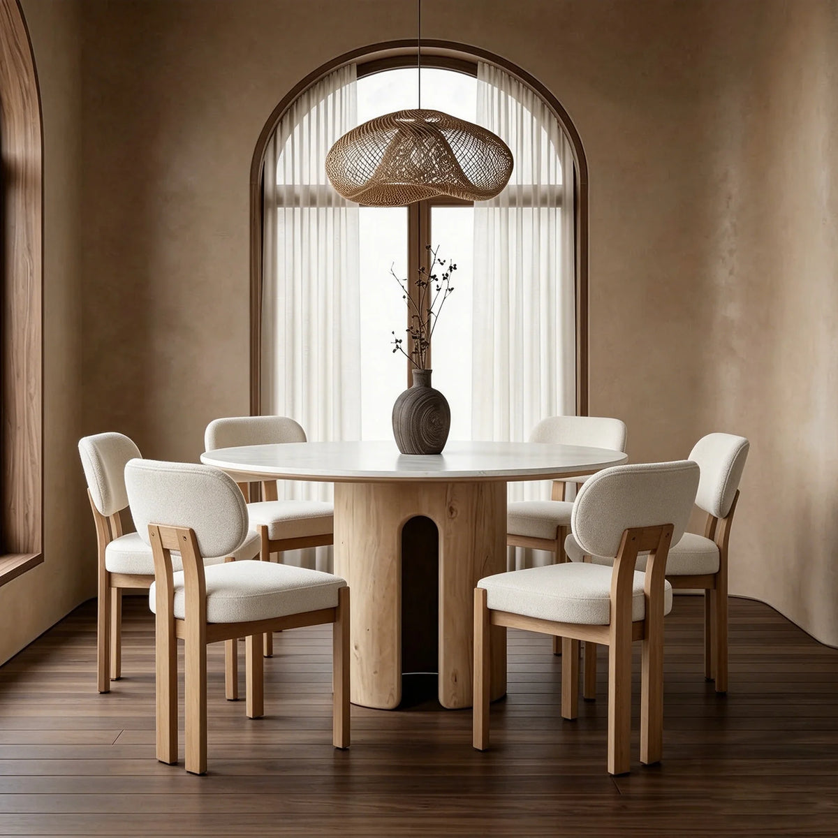 Modern Upholstered Dining Chair Boucle Fabric Solid Wood Leg Kitchen Side Chair Home Restaurant Armless Dining Room Furniture