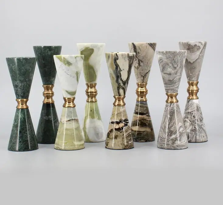Marble-Pattern Taper Candle Holder with Gold Accent
