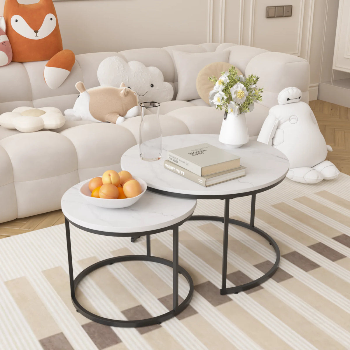Modern Coffee Table Set Marble Pattern