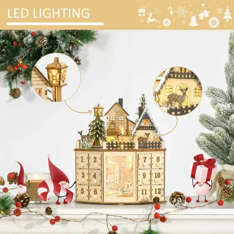 Wooden Village Scene 24 Days Countdown Christmas Music Advent Calendar With Lights Christmas Gift