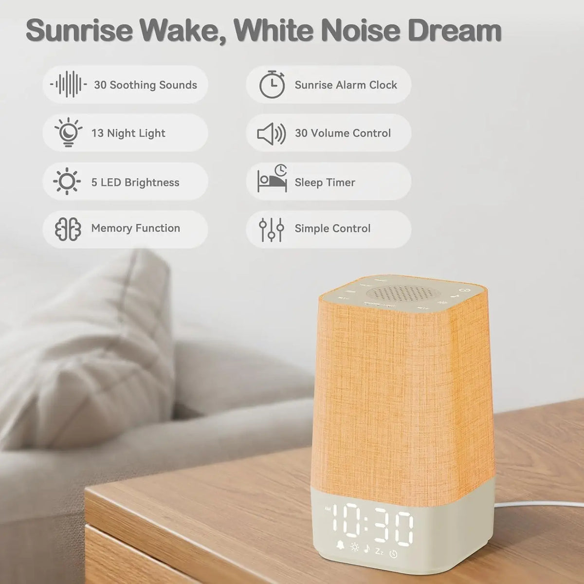 3-in-1 White Noise Sound Machine with Alarm Clock & Night Light