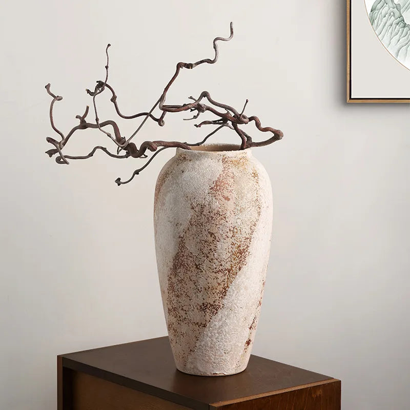 Rustic Ceramic Vase – Distressed Neutral Finish