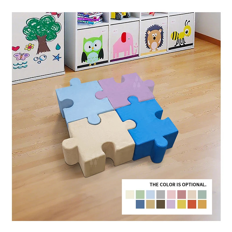 Upholstered Interlocking Foldable Stool Durable Ottoman Children Jigsaw Sofa Kids Play Puzzles Couch Foot Stool for School