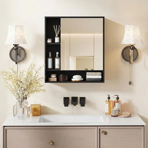 Mirrored Bathroom Wall Cabinet with Open Shelves – alternate view