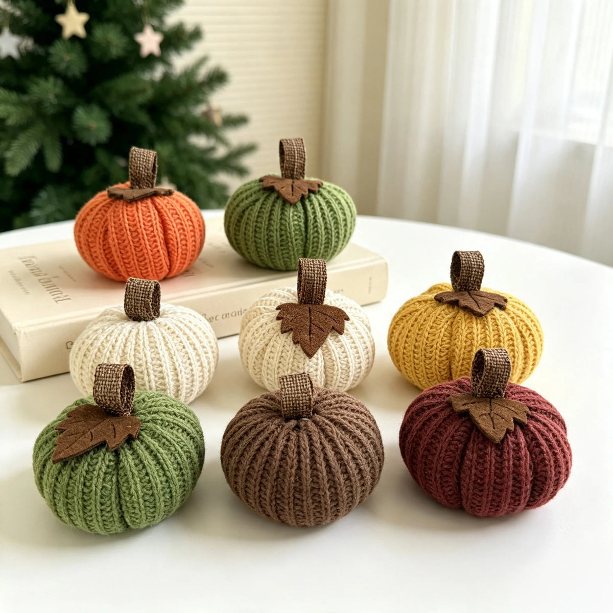Set of 6 Knit Pumpkin Decorations
