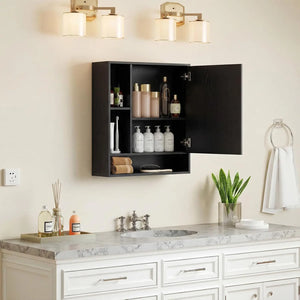 Mirrored Bathroom Wall Cabinet with Open Shelves – Walnut