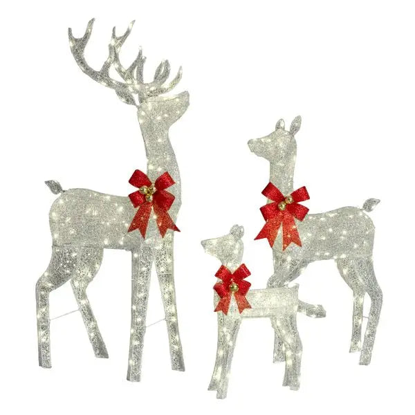 3-Piece Lighted Outdoor Christmas Reindeer Family Set Weather-Proof Sparkling Deer Ornament Decorations