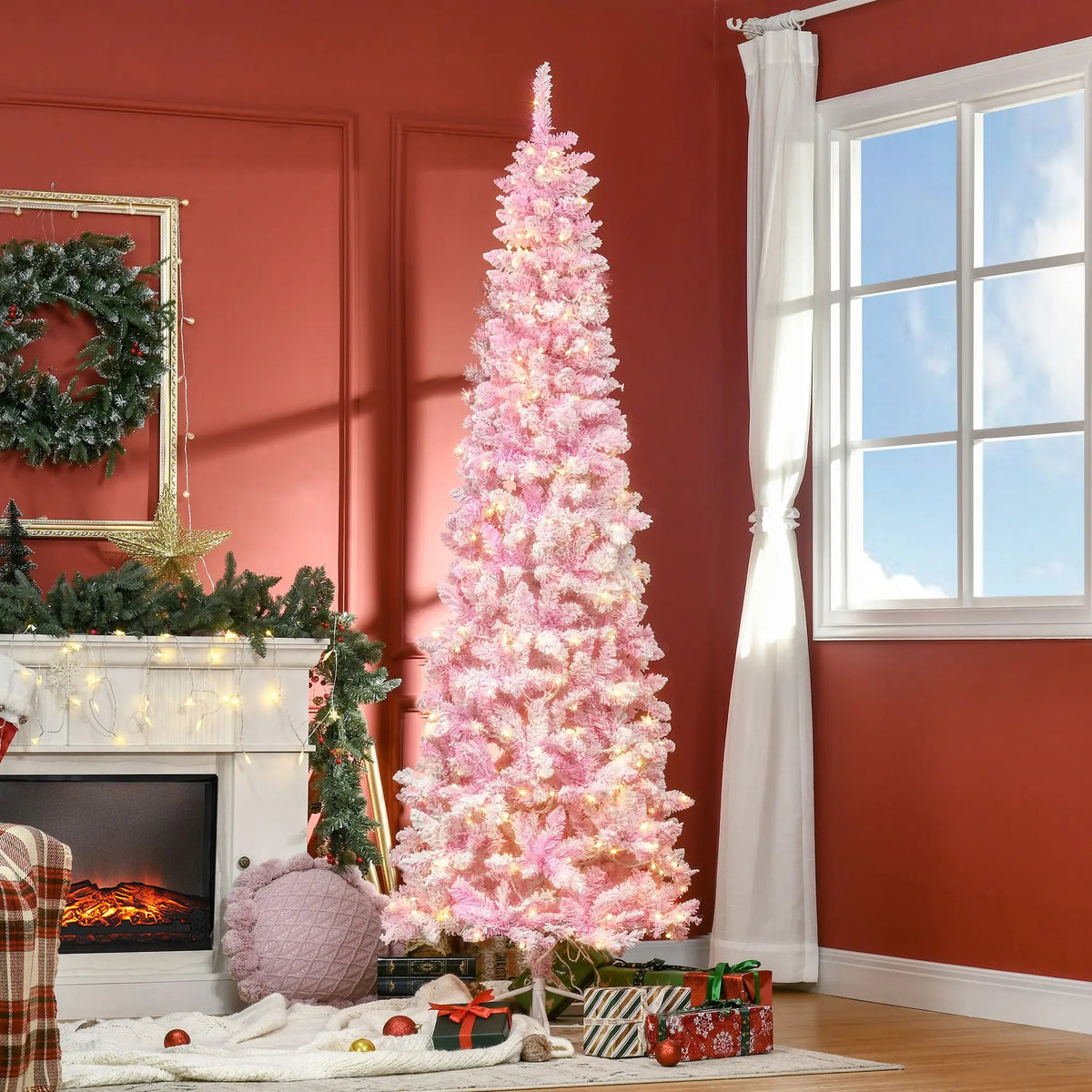 7.5ft Artificial Christmas Tree with 350 LED Lights Pink