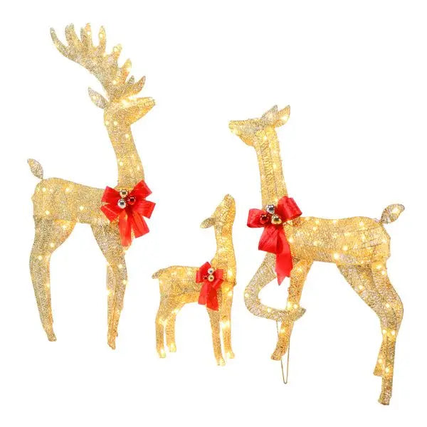 3pcs 54*20*122cm 30.00V 3.60W Family Elk Golden Iron Frame Cotton Thread Green Onion Powder Decoration Christmas Decorations