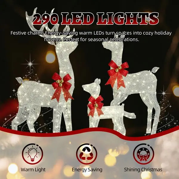 3-Piece Lighted Outdoor Christmas Reindeer Family Set Weather-Proof Sparkling Deer Ornament Decorations