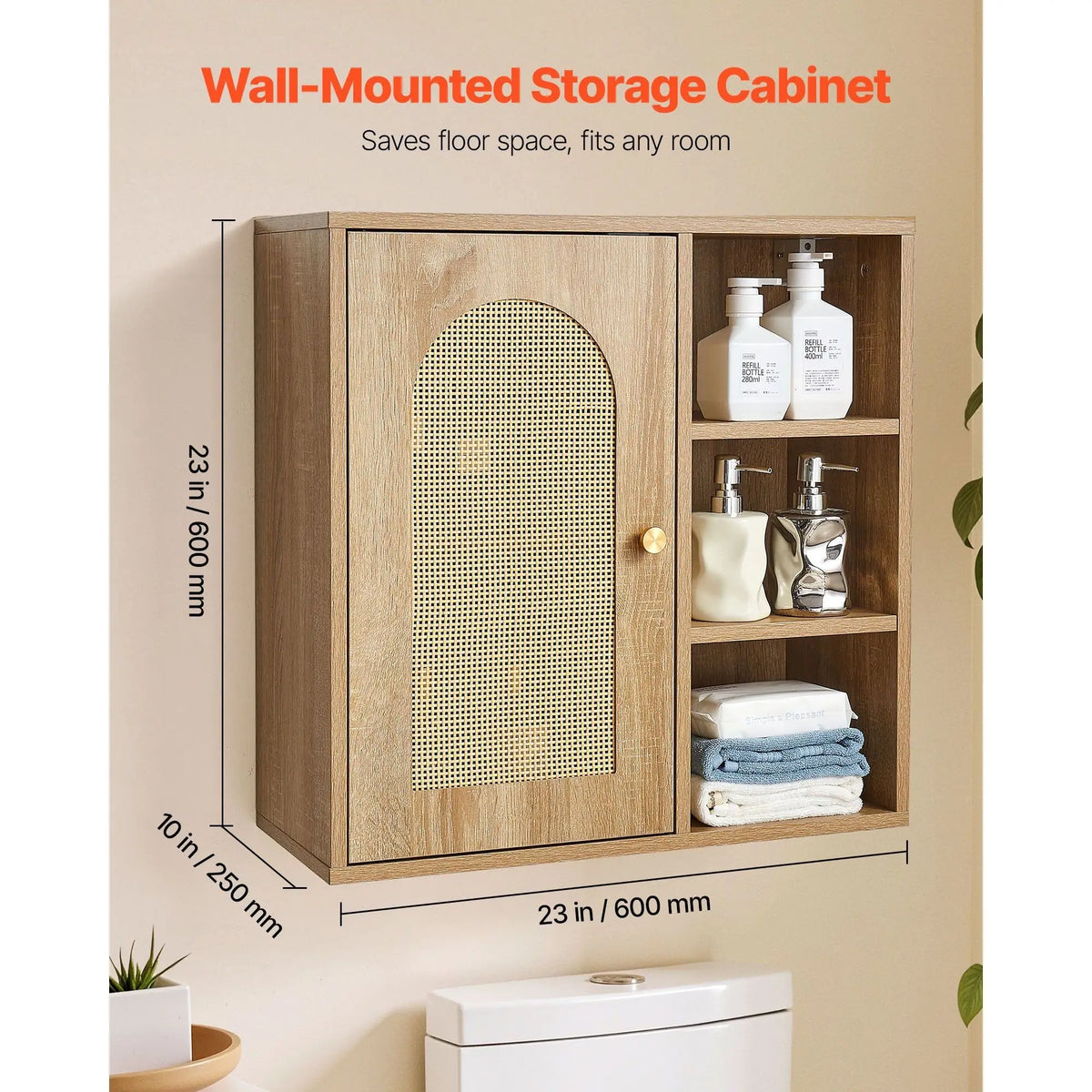 Adjustable Door Bathroom Wall Cabinet with 5 Height Levels