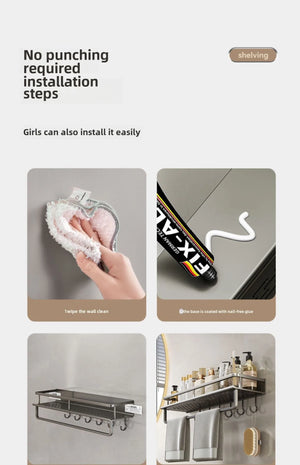 No-Drill Wall-Mounted Bathroom Shelf – alternate view