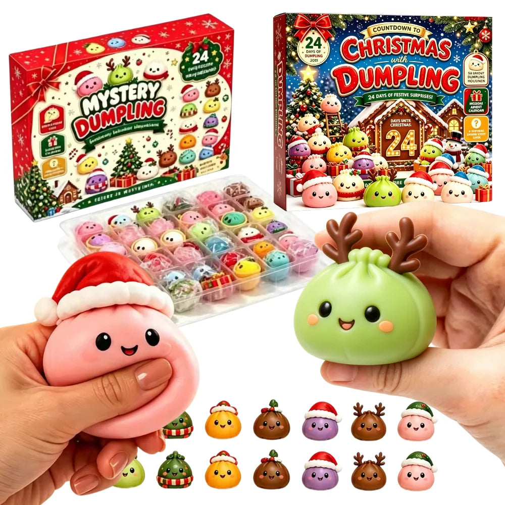 Christmas Advent Calendar 24 Days Countdown Set, Dumpling Squishy Slow Rising Squeeze Fidget Sensory Holiday Decor Gift