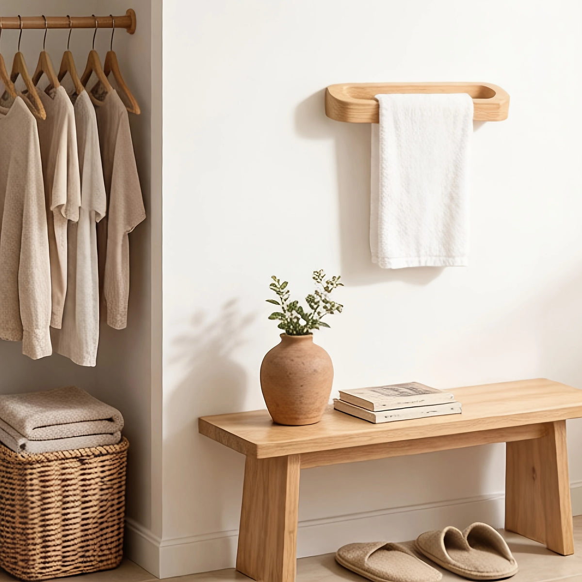 Wall-Mounted Wooden Towel Rack with Shelf – alternate view
