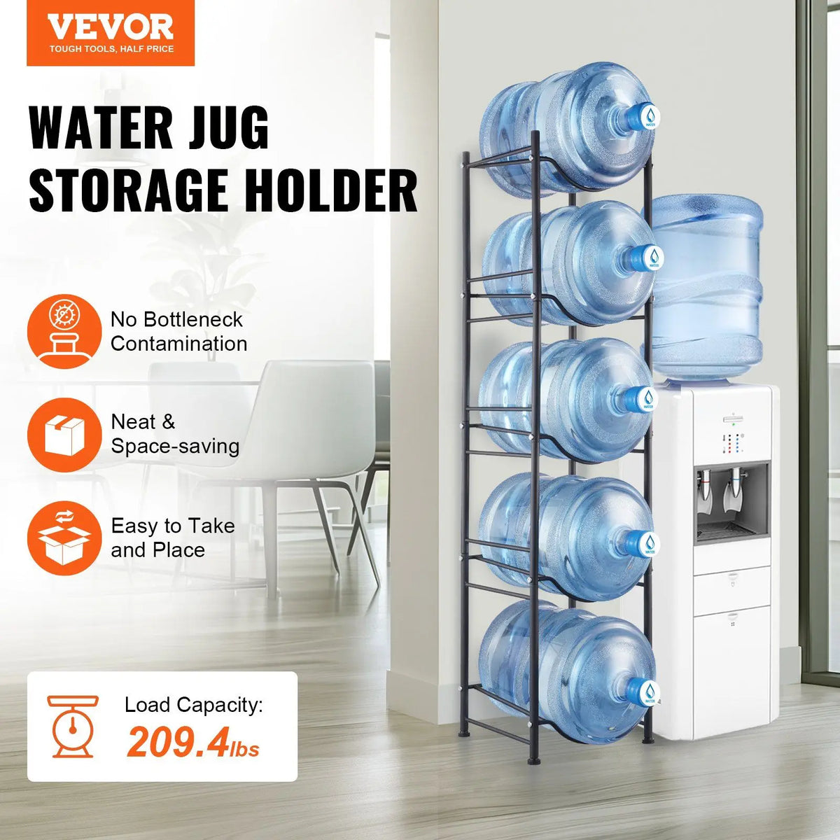 Modern Metal Single Row 5-Tier Hand Tools Water Bottle Rack Black Storage Holder for 5 Bottles