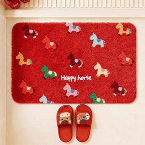 Absorbent Non-Slip Bathroom Floor Mat – red square