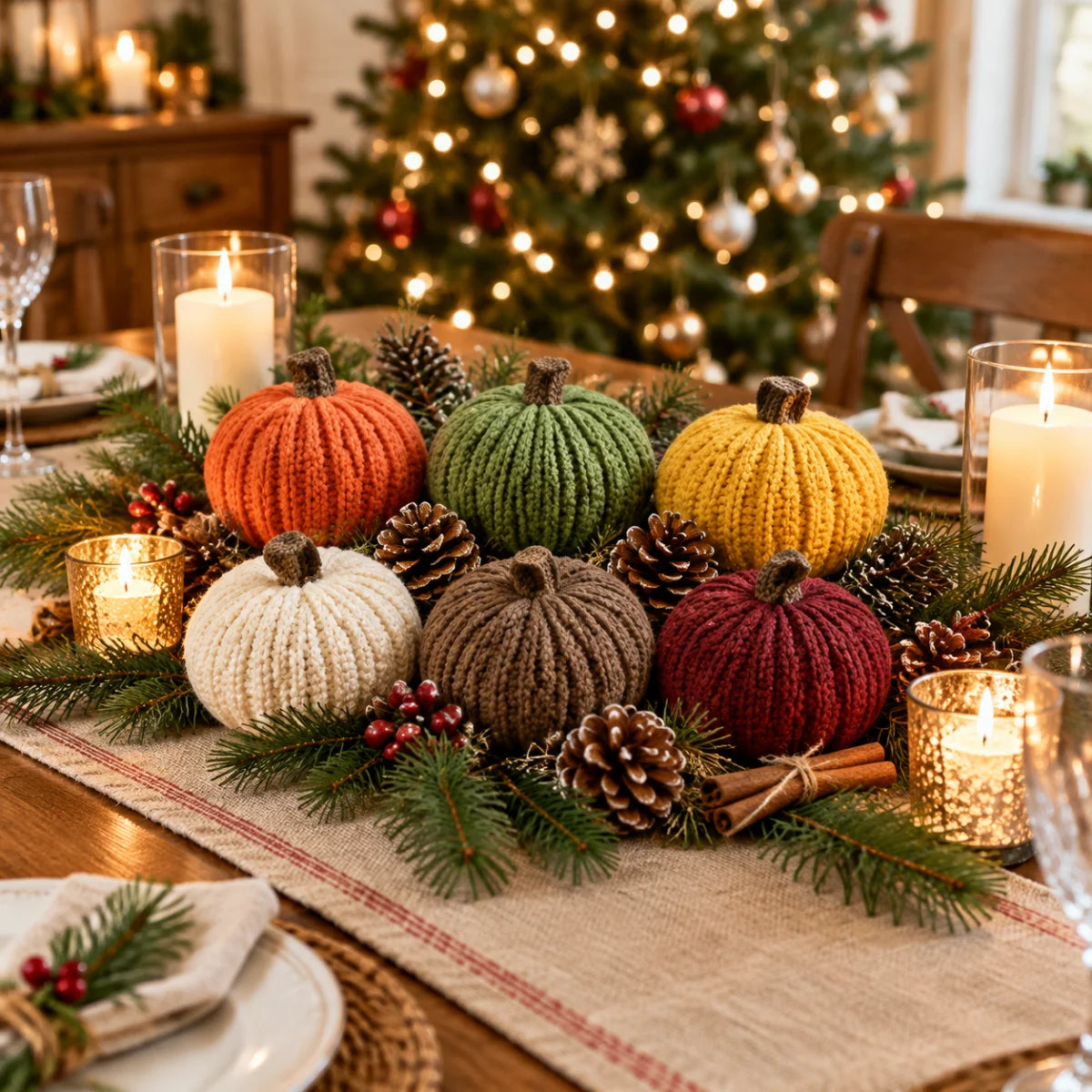 Set of 6 Knit Pumpkin Decorations