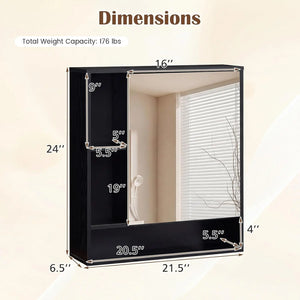 Mirrored Bathroom Wall Cabinet with Open Shelves – Natural