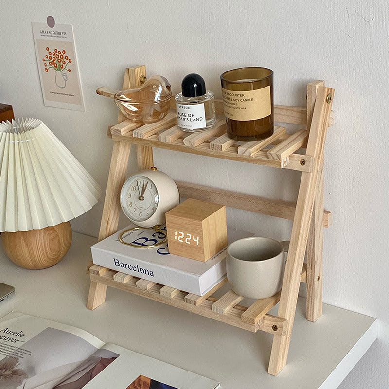 Ins Wooden Double Layer Kitchen Shelf Home Storage Organization – alternate view