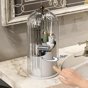 Summerwins Acrylic Rustproof Toothbrush Holder with Cover - 360-Degree Rotation Compact Transparent Door Lid Bathroom Accessories Organizer for Vanity Countertop Storage, 1-Count Rotating Box