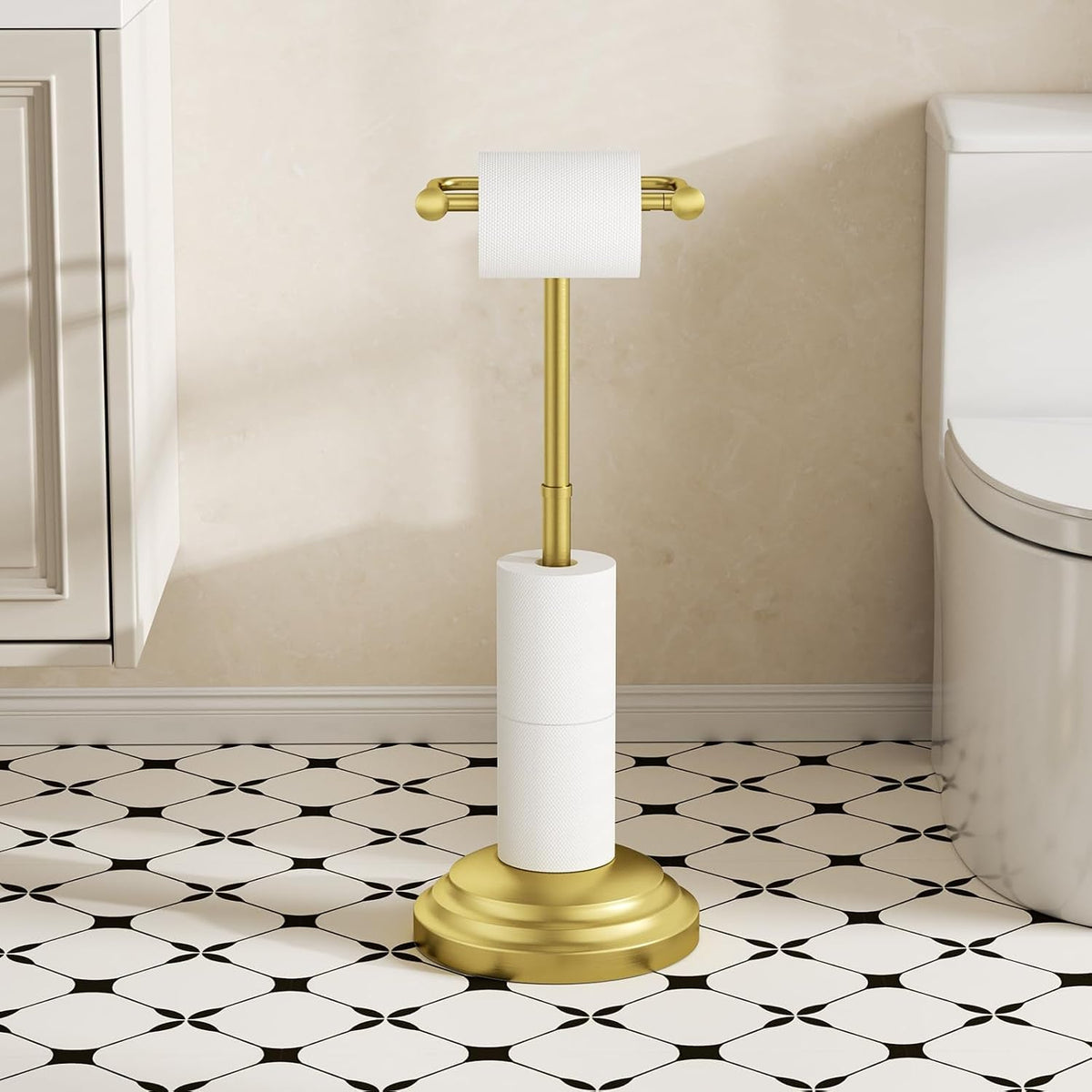 Adjustable Freestanding Toilet Paper Holder – Brushed Gold