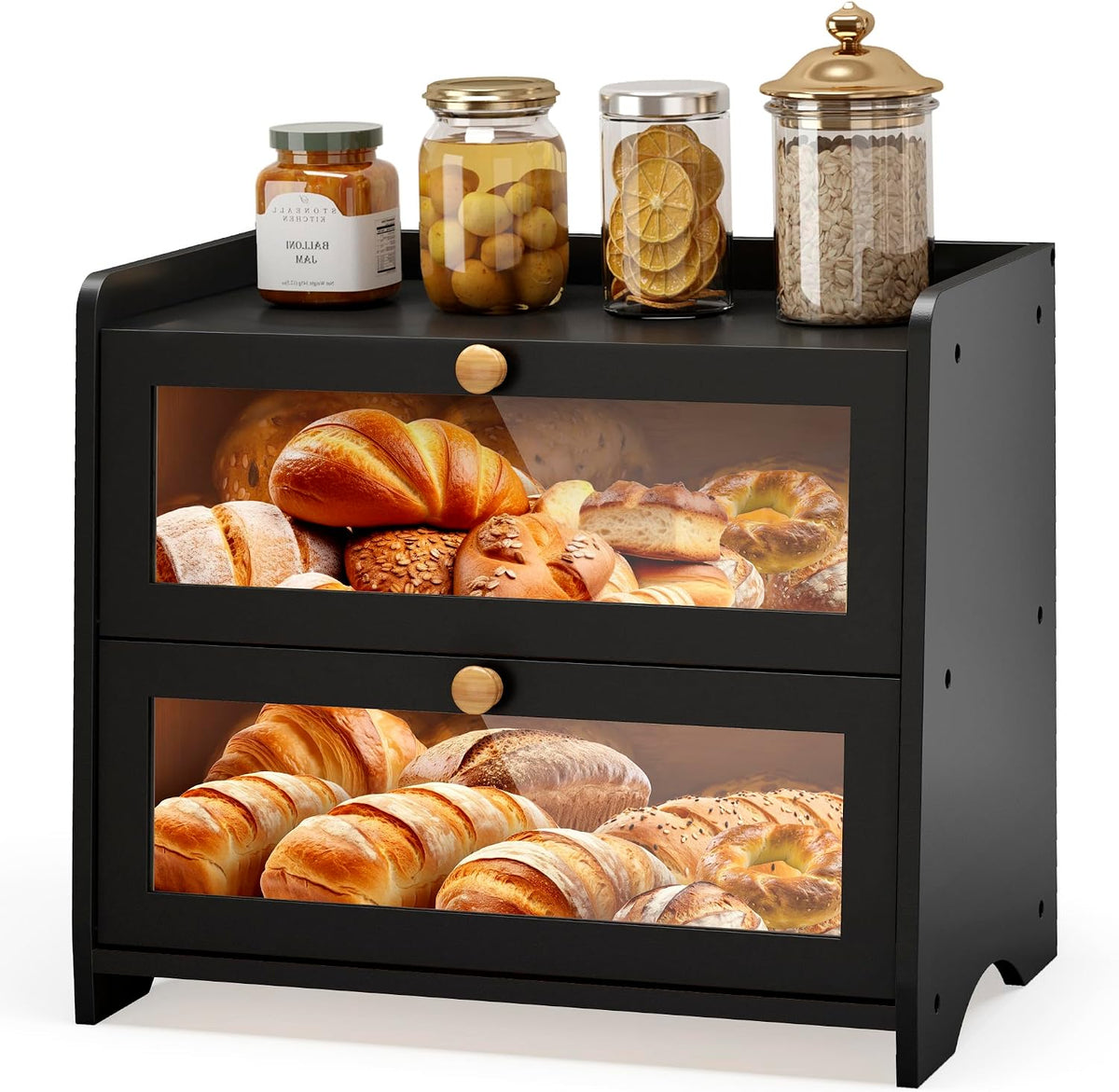 Double Layer Bread Box Container for Kitchen Countertop Homemade Bread