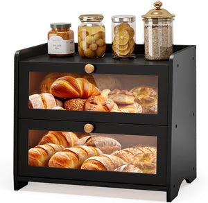 Double Layer Bread Box Container for Kitchen Countertop Homemade Bread
