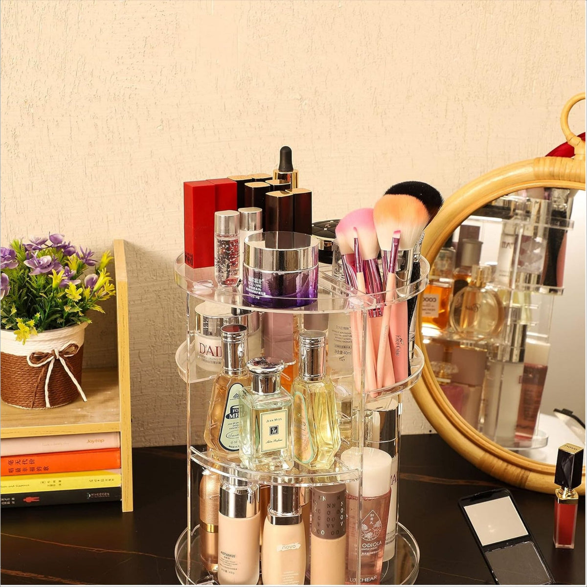 Rotating cosmetic storage box transparent desktop display rack – alternate view