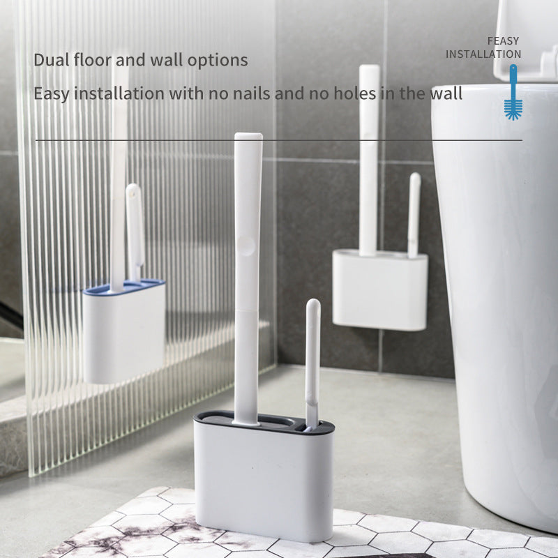 Wall-Mounted Silicone Toilet Brush Set – Blue