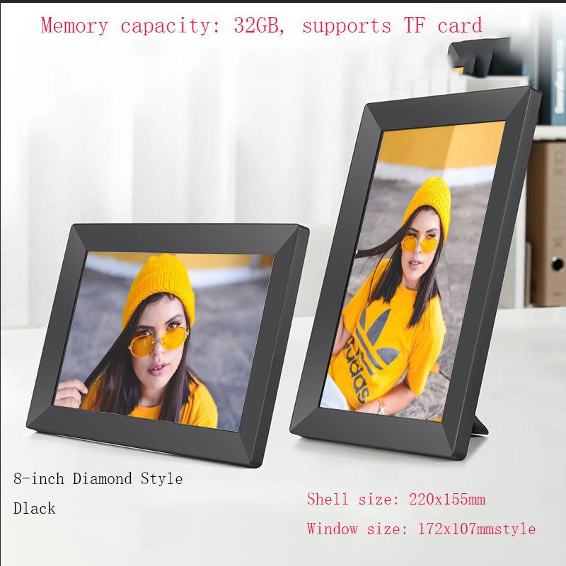 Wi-Fi Digital Photo Frame with 32GB Storage – 10-inch Diamond Edition Black + Wood Frame 32G