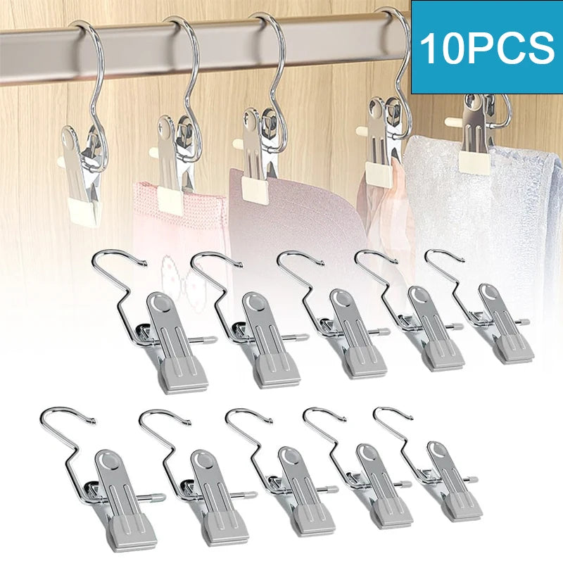 10pcs Stainless Steel Clothespins Laundry Clothes Pegs With Hook – Gray
