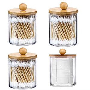 Bamboo cover cotton swab box portable round container cosmetic – Tall cotton box (ball cover)