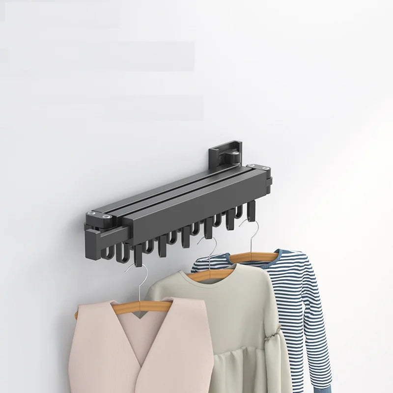 Retractable Cloth Drying Rack Folding Clothes Hanger Wall Mount – 2 rod white 12 hook
