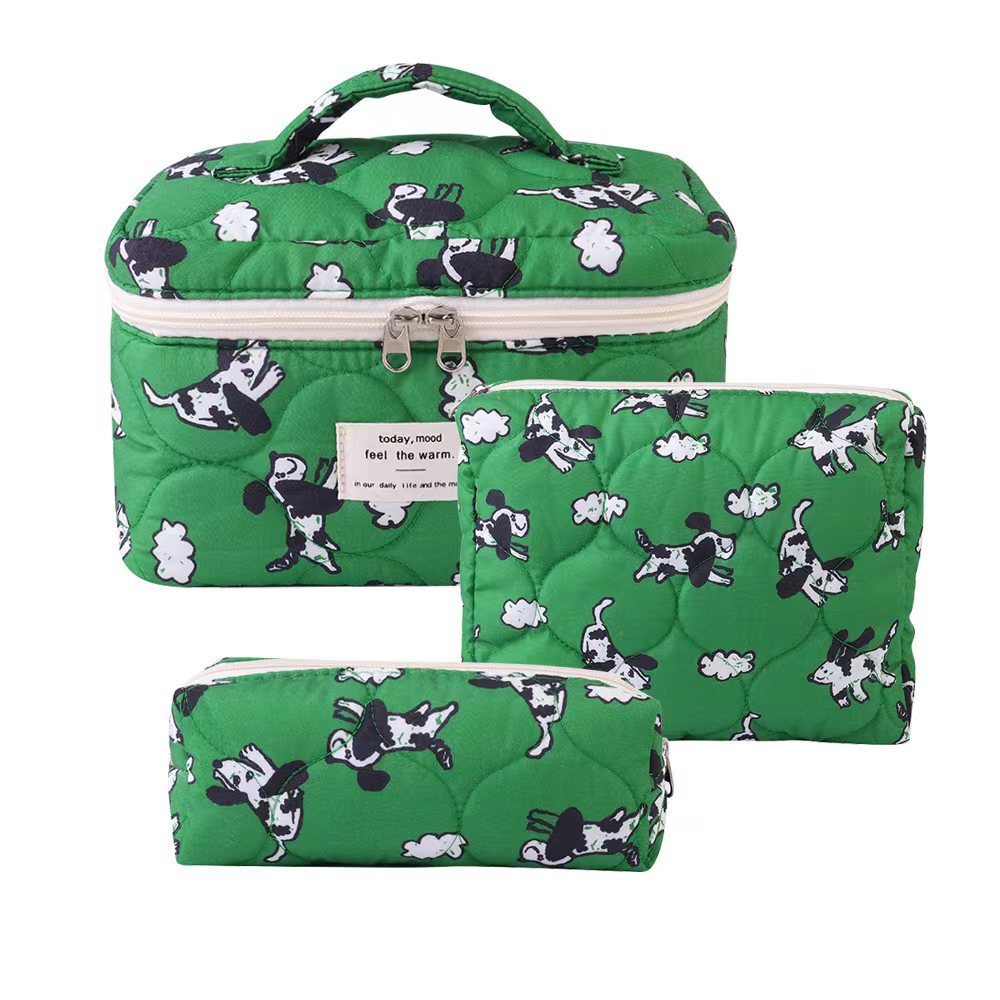 Floral Quilted Travel Cosmetic Bag – Green flowers