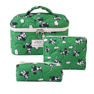 Floral Quilted Travel Cosmetic Bag – Green flowers