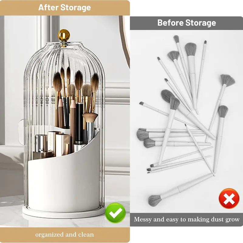 Summerwins Acrylic Rustproof Toothbrush Holder with Cover - 360-Degree Rotation Compact Transparent Door Lid Bathroom Accessories Organizer for Vanity Countertop Storage, 1-Count Rotating Box
