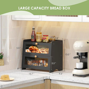 Double Layer Bread Box Container for Kitchen Countertop Homemade Bread