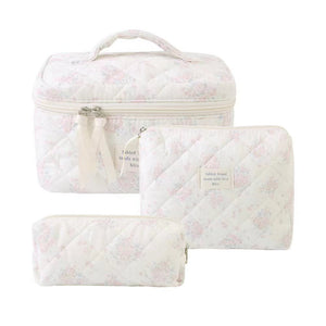 Floral Quilted Travel Cosmetic Bag – Green flowers