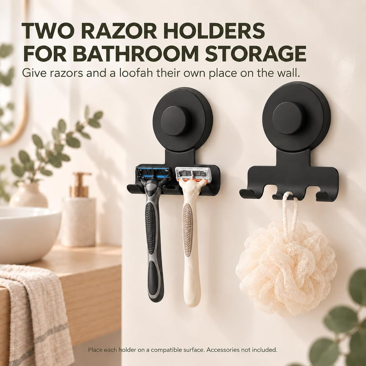 Matte Black Suction Razor Holder – No-Drill Shower Hook