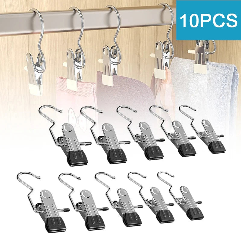 10pcs Stainless Steel Clothespins Laundry Clothes Pegs With Hook – Black