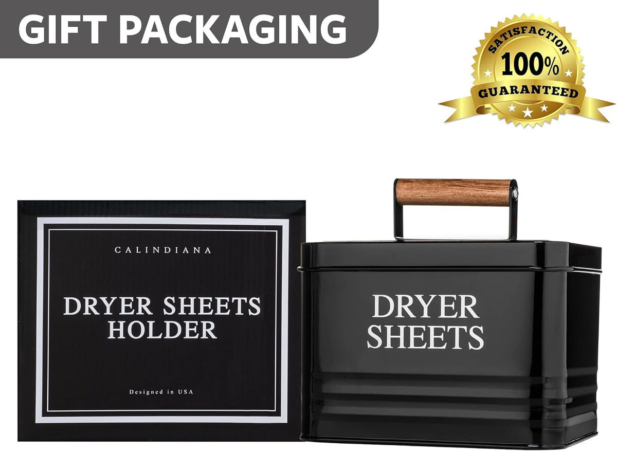 Black Metal Dryer Sheet Holder with Wood Handle