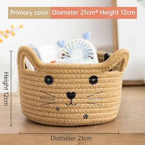 Handwoven Cotton Rope Storage Basket Dirty Clothes Basket Frame – Cat White Style B