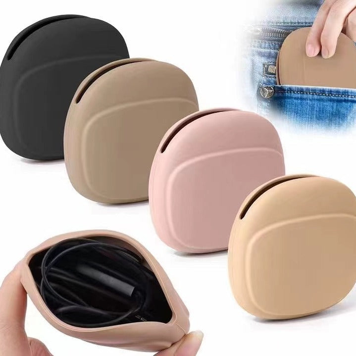 Silicone earphone cable bag Data cable storage case Silicone storage – red