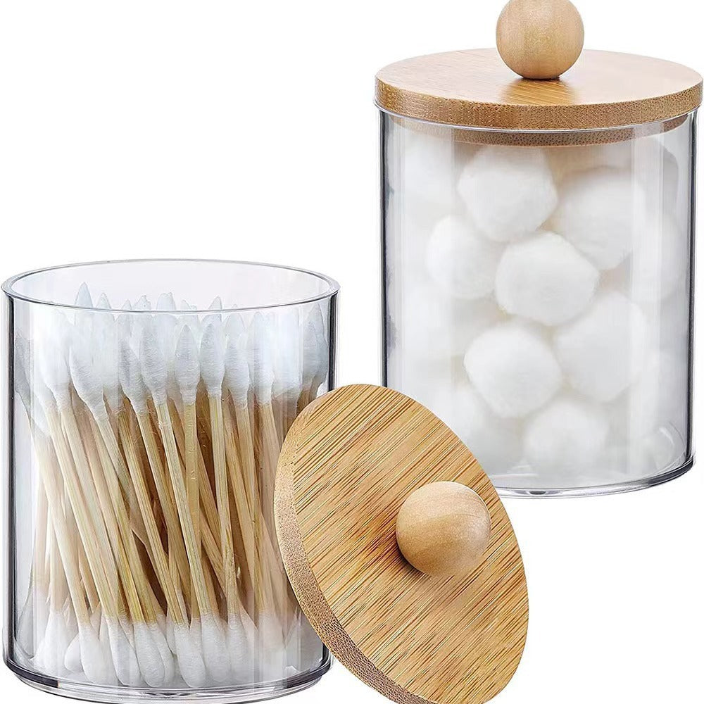 Bamboo cover cotton swab box portable round container cosmetic – Lower layer (ball cover)