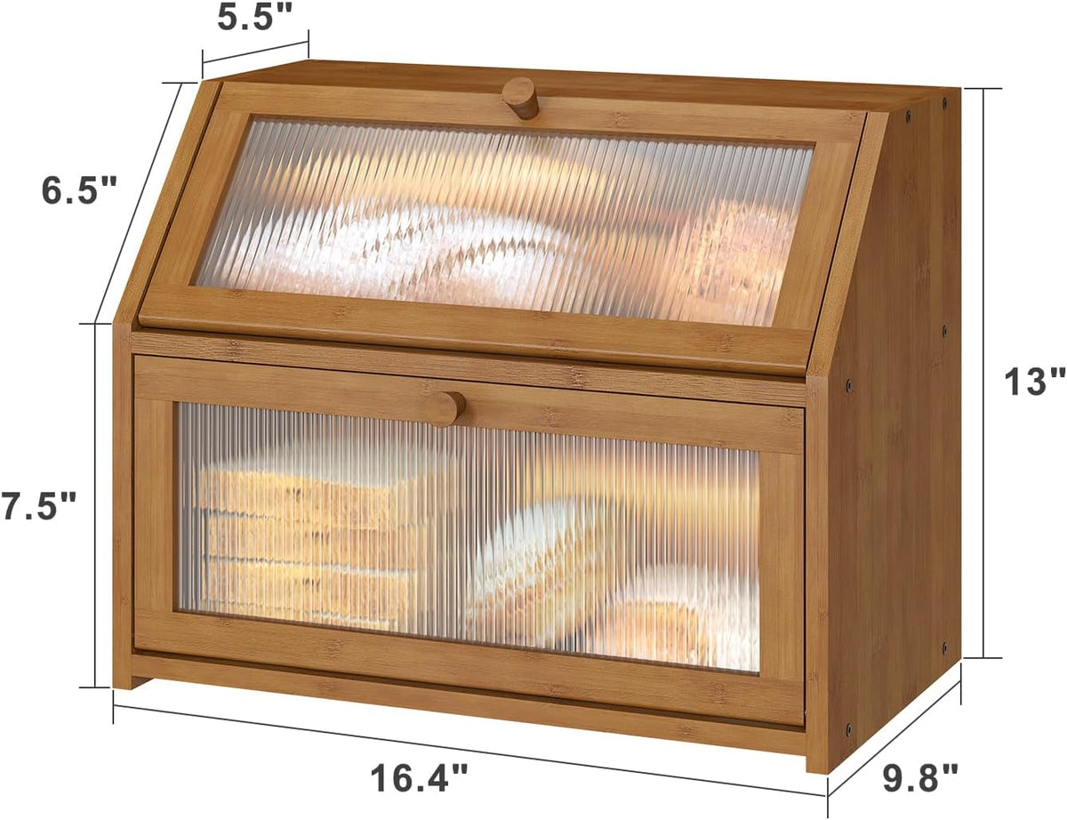 Large Bamboo Bread Box – Two-Tier Countertop Storage