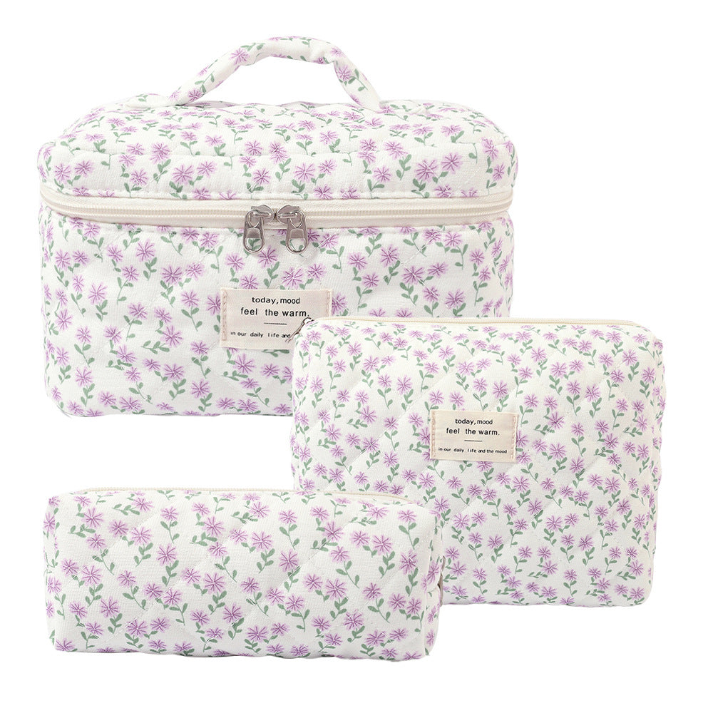 Floral Quilted Travel Cosmetic Bag – Yellow orange flower