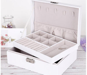 Jewelry Box with Lock Double Layer High Capacity Leather Jewelry – Pink
