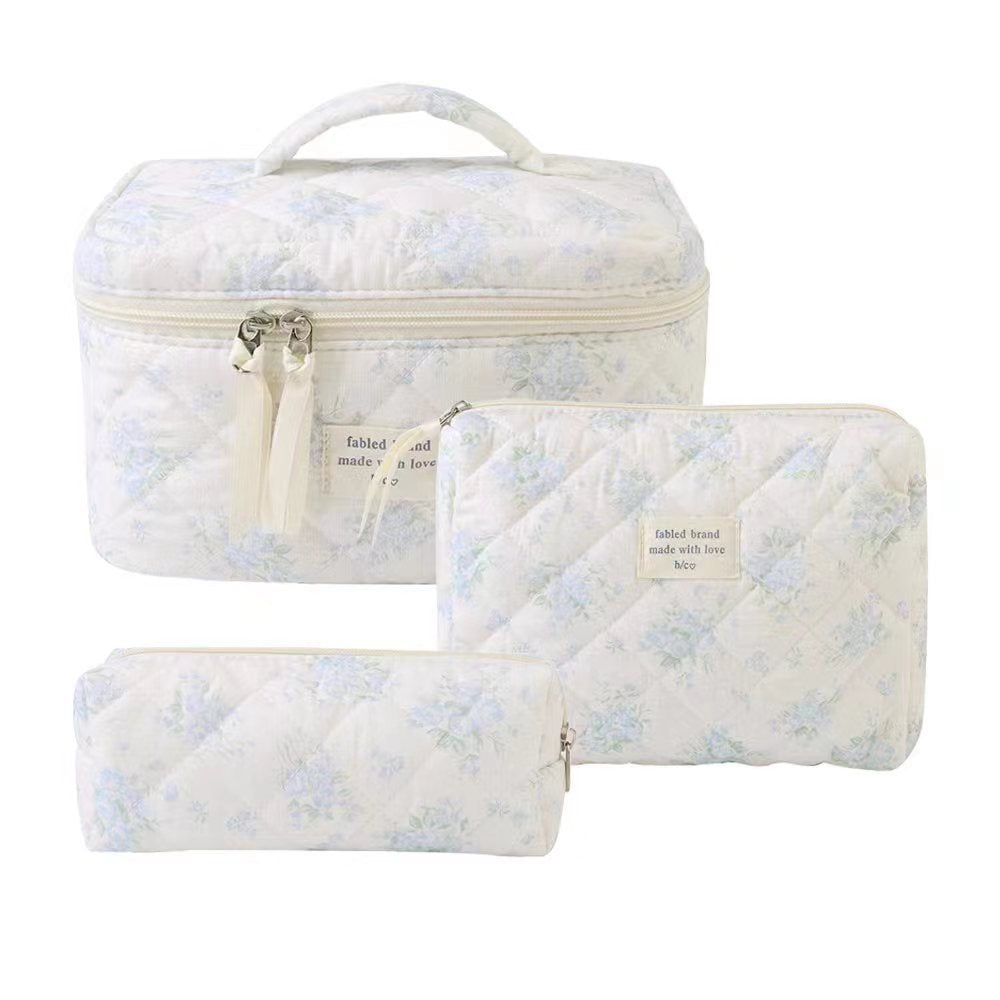 Floral Quilted Travel Cosmetic Bag – Green flowers